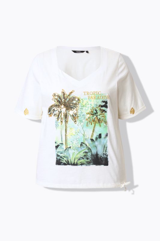 Paradise Sequined Tie Hem Graphic Tee