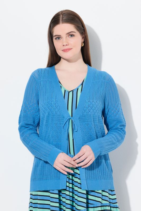 Eco Cotton Openwork Knit Tie Front Cardigan
