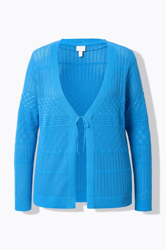 Eco Cotton Openwork Knit Tie Front Cardigan