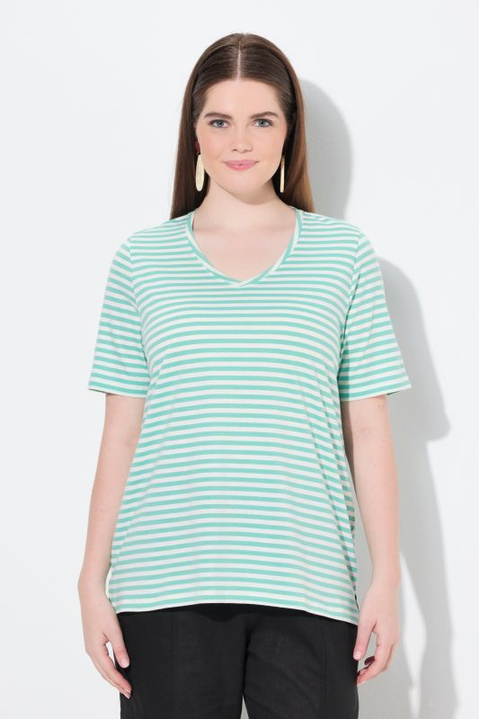 Eco Cotton Striped Short Sleeve V-Neck Tee