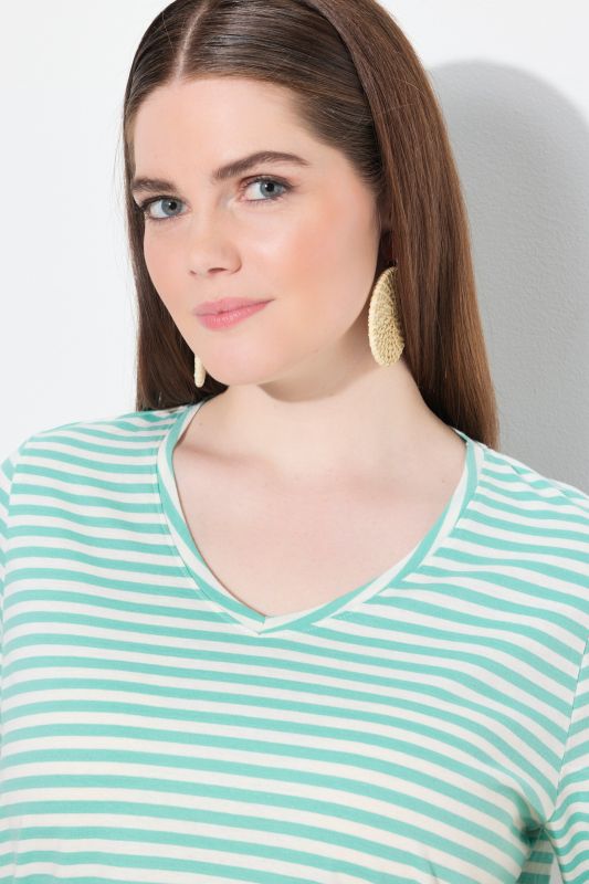 Eco Cotton Striped Short Sleeve V-Neck Tee