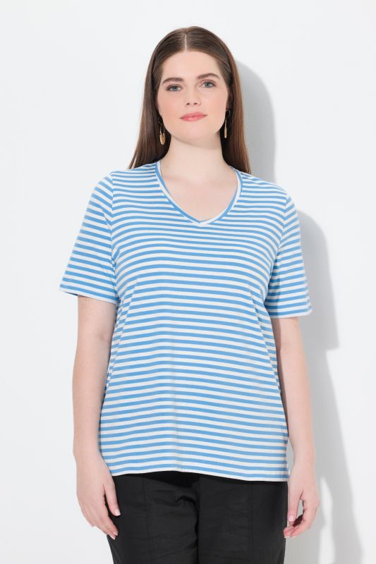 Eco Cotton Striped Short Sleeve V-Neck Tee