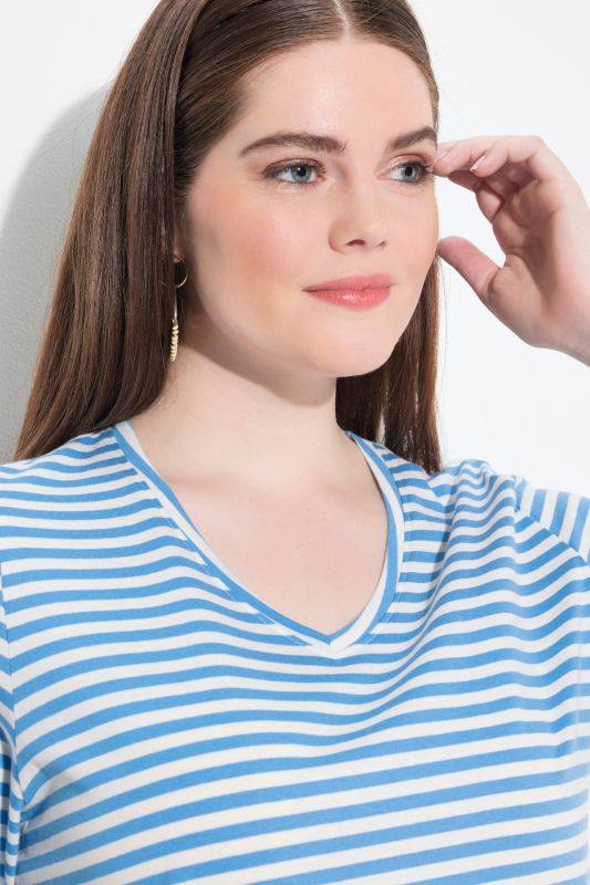 Eco Cotton Striped Short Sleeve V-Neck Tee