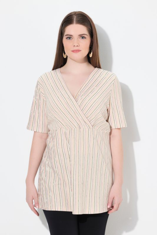 Eco Cotton Striped Wrap Look Short Sleeve Tee