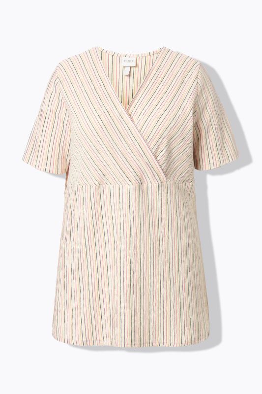 Eco Cotton Striped Wrap Look Short Sleeve Tee