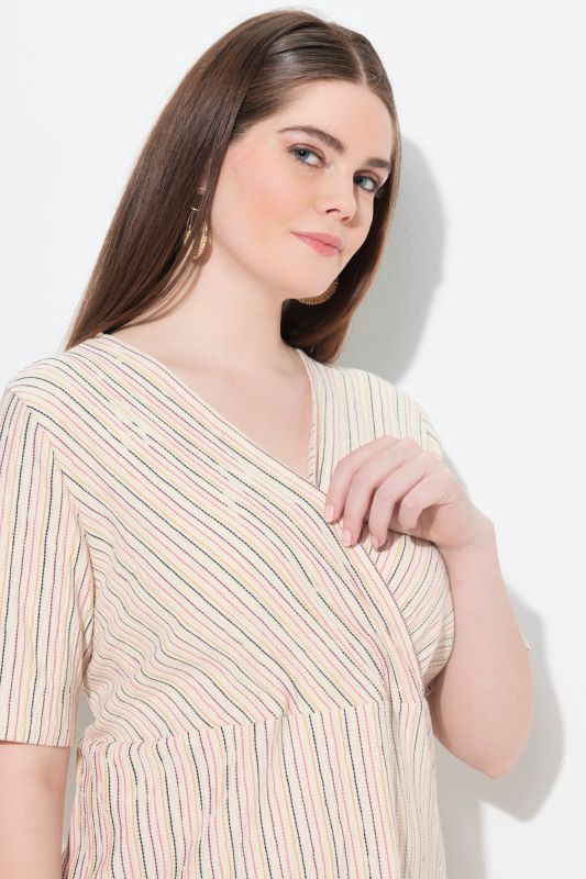 Eco Cotton Striped Wrap Look Short Sleeve Tee