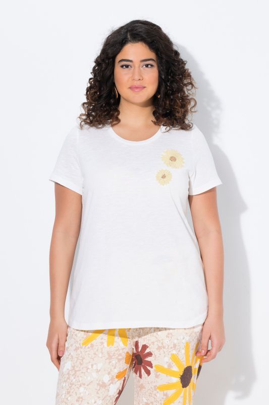 Eco Cotton Sunflower Embroidered Short Sleeve Tee