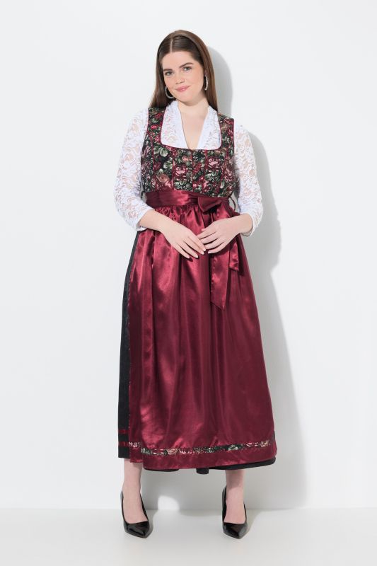 Floral Jacquard Satin Apron Dirndl