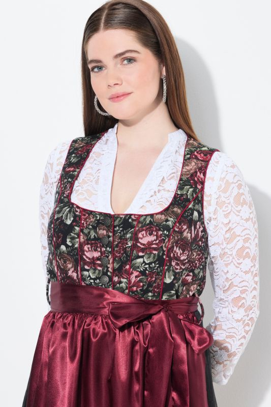 Floral Jacquard Satin Apron Dirndl
