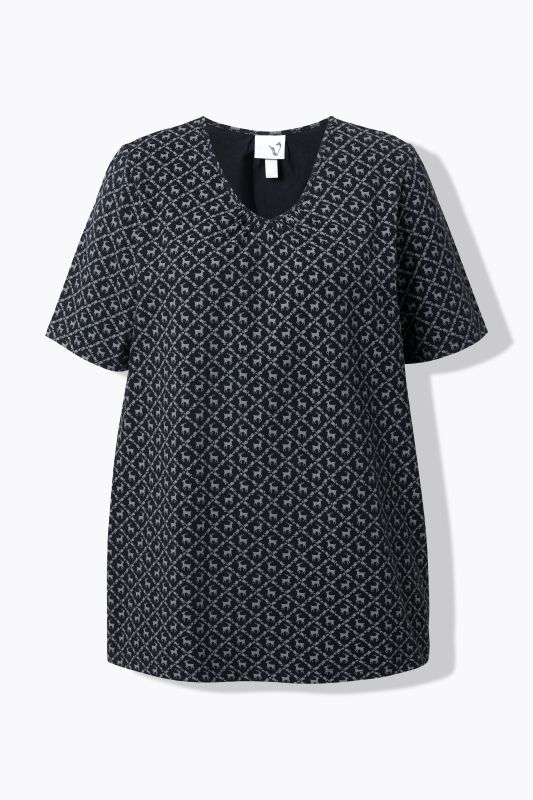 Traditional Print Short Sleeve V-Neck Tee