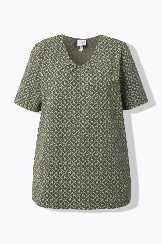 Traditional Print Short Sleeve V-Neck Tee