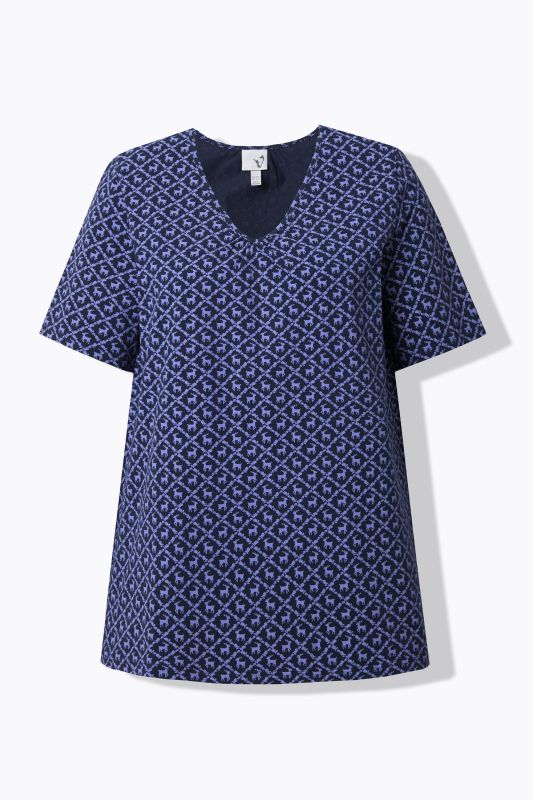Traditional Print Short Sleeve V-Neck Tee