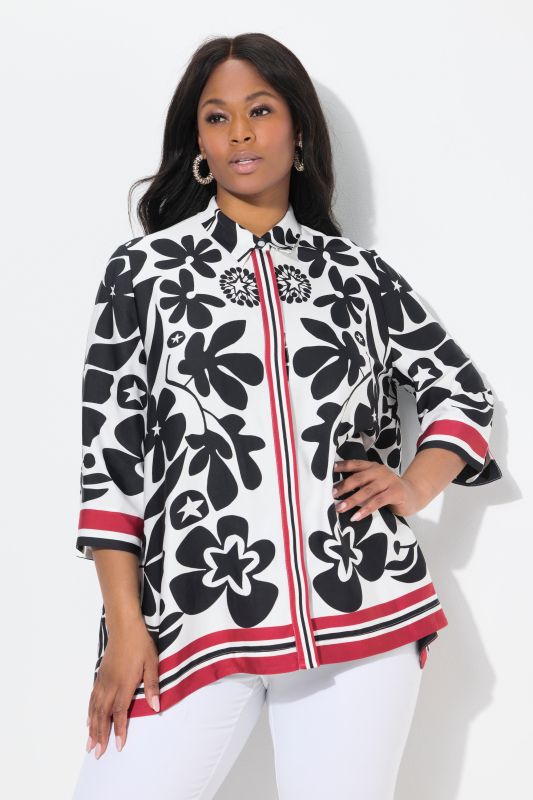 Floral 3/4 Sleeve Satin Blouse