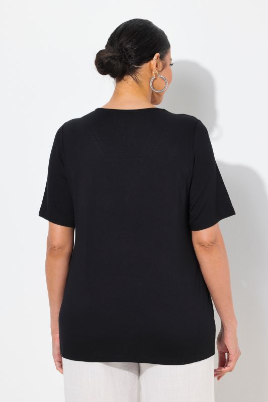 Lace Trim Short Sleeve V-Neck Tee