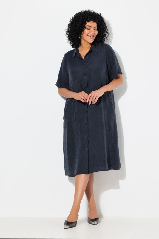 Textured Short Sleeve Button Down Dress