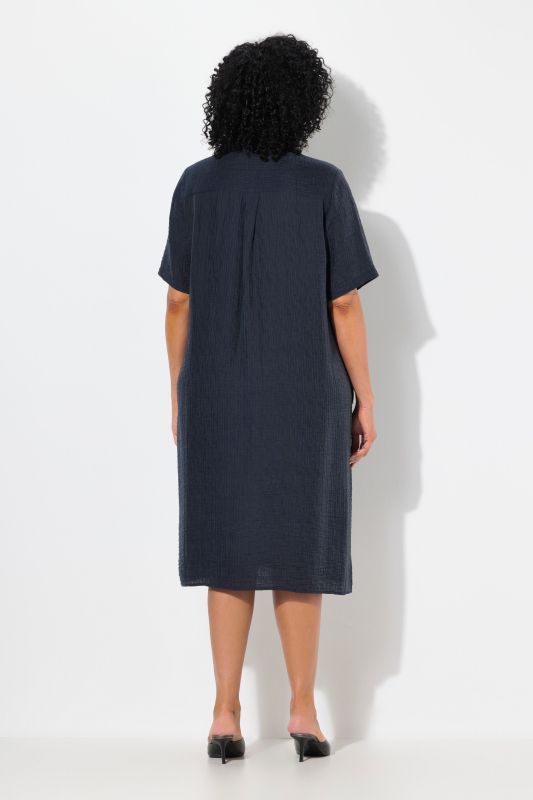 Textured Short Sleeve Button Down Dress