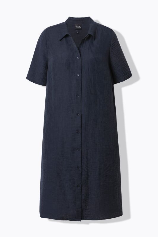 Textured Short Sleeve Button Down Dress