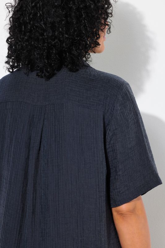 Textured Short Sleeve Button Down Dress