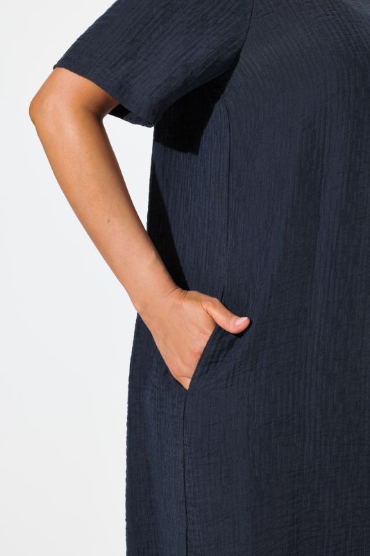 Textured Short Sleeve Button Down Dress