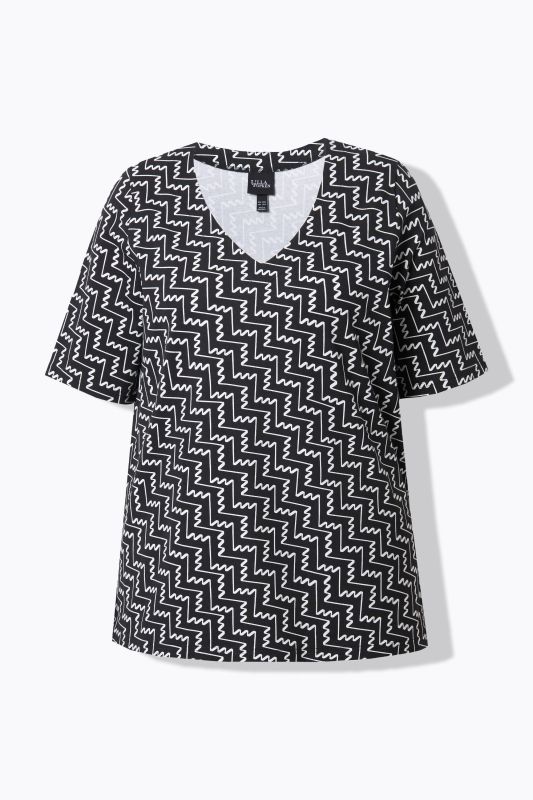 Zigzag Print Short Sleeve V-Neck Tee