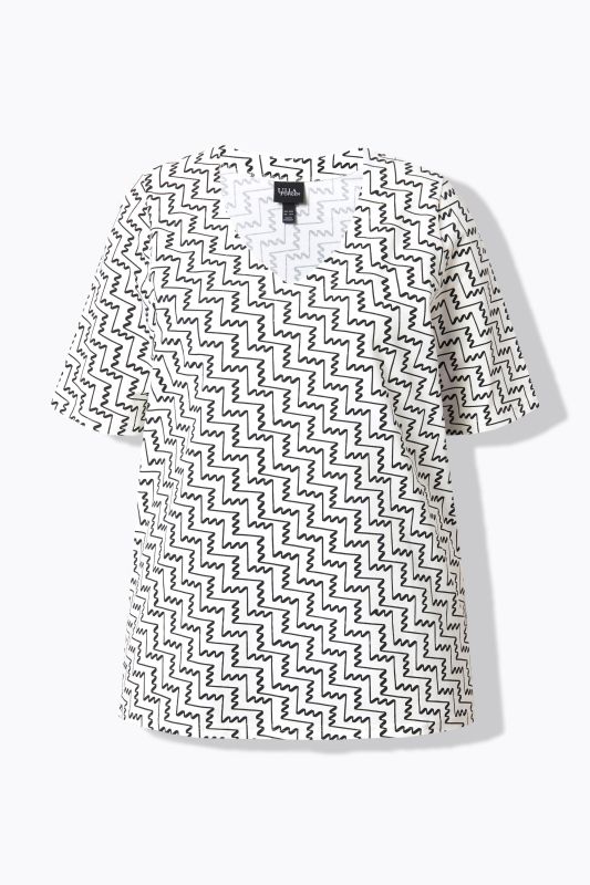 Zigzag Print Short Sleeve V-Neck Tee