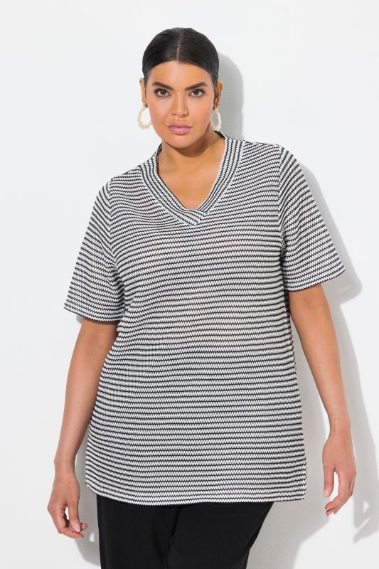 Striped Short Sleeve V-Neck Sweatshirt