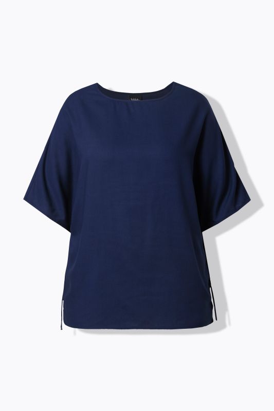 Draped Short Sleeve Drawstring Blouse