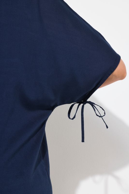 Draped Short Sleeve Drawstring Blouse