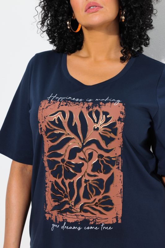 Metallic Flower Print Short Sleeve Tee