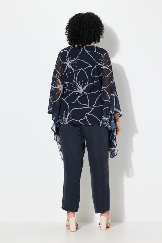 Flower Print Layered Wing Sleeve Chiffon Blouse