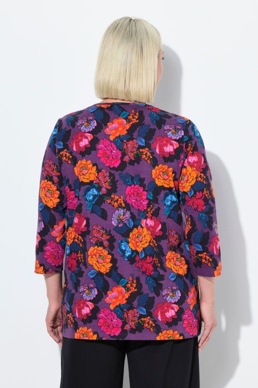 Vibrant Floral Empire Knit 3/4 Sleeve Tee