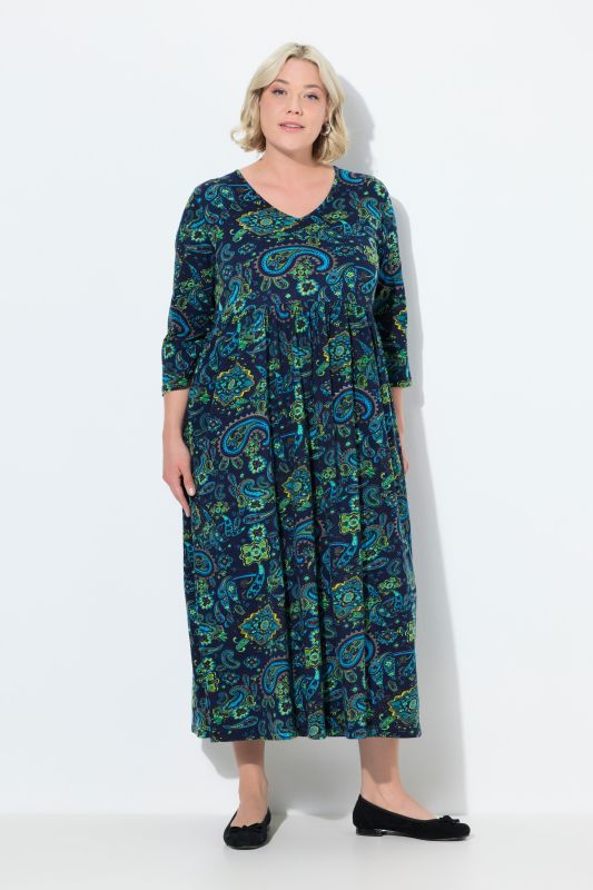 Paisley Empire Knit A-Line 3/4 Sleeve Pocket Dress