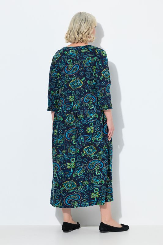 Paisley Empire Knit A-Line 3/4 Sleeve Pocket Dress