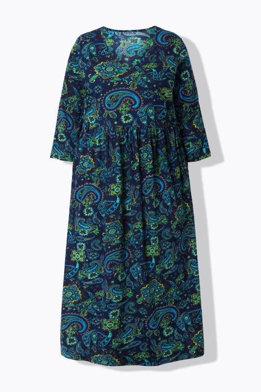 Paisley Empire Knit A-Line 3/4 Sleeve Pocket Dress