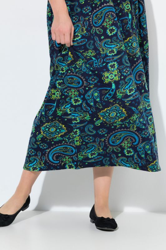 Paisley Empire Knit A-Line 3/4 Sleeve Pocket Dress