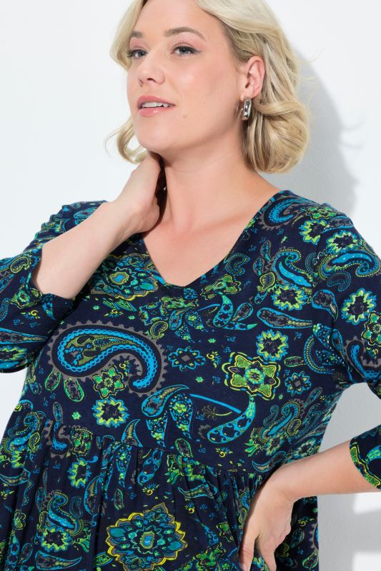 Paisley Empire Knit A-Line 3/4 Sleeve Pocket Dress