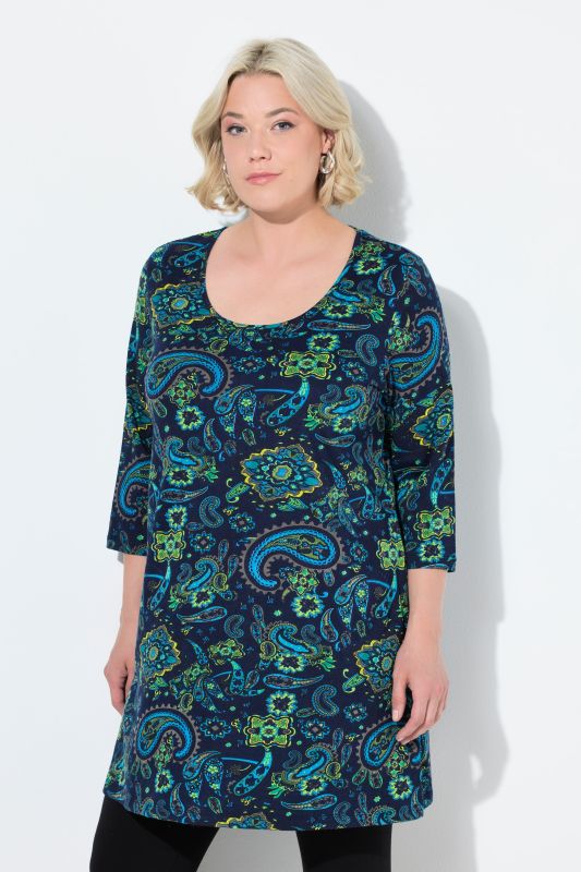 Paisley Empire Knit 3/4 Sleeve A-Line Tunic