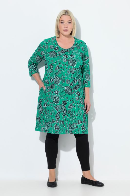 Floral Paisley Empire Knit A-Line Pocket Dress