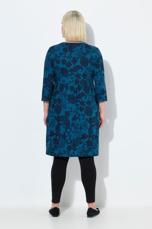 Floral Paisley Empire Knit A-Line Pocket Dress