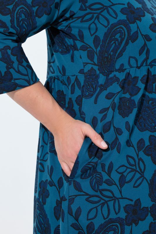 Floral Paisley Empire Knit A-Line Pocket Dress