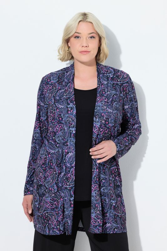 Paisley Matte Jersey Open Front Long Sleeve Jacket
