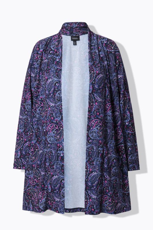 Paisley Matte Jersey Open Front Long Sleeve Jacket