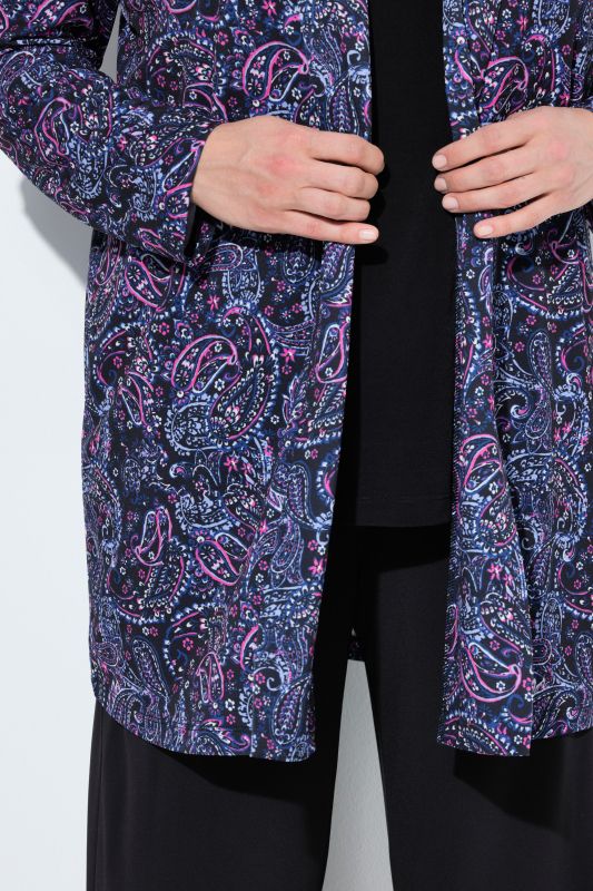 Paisley Matte Jersey Open Front Long Sleeve Jacket