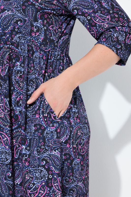 Matte Jersey Paisley Empire A-Line Pocket Dress