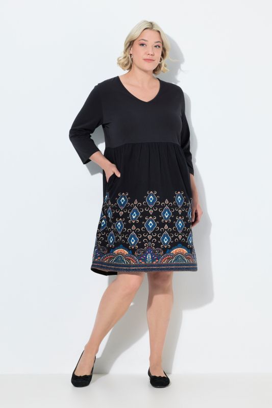 Opulent Border Print Empire Knit Pocket Dress