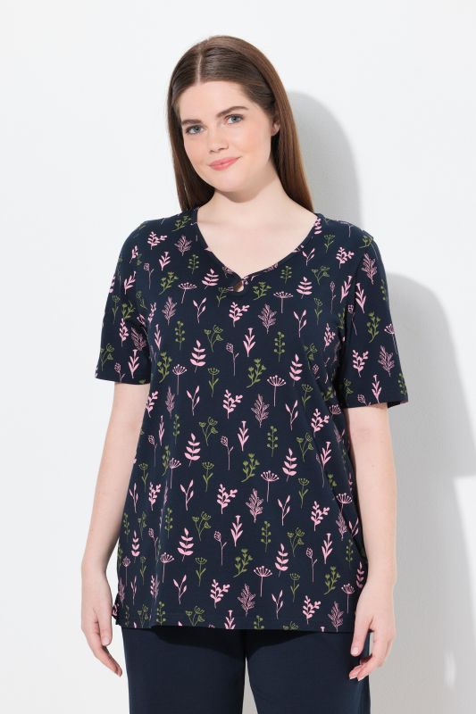 Eco Cotton Flower Print Short Sleeve Pajama Top
