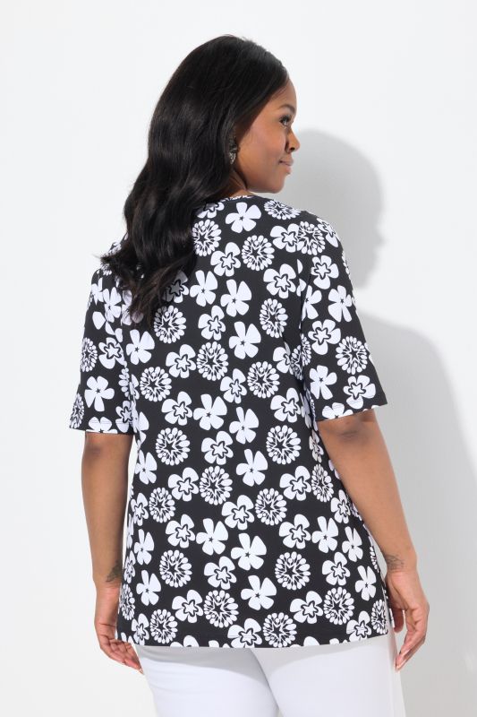 Flower Print Short Sleeve Blouse