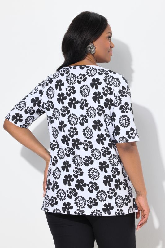 Flower Print Short Sleeve Blouse