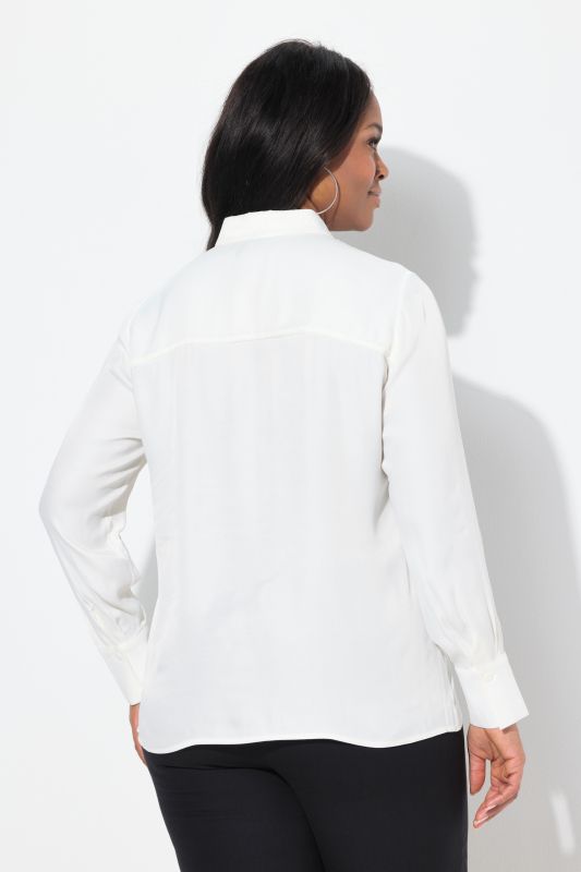 Botanical Print Long Sleeve Button Down Satin Blouse