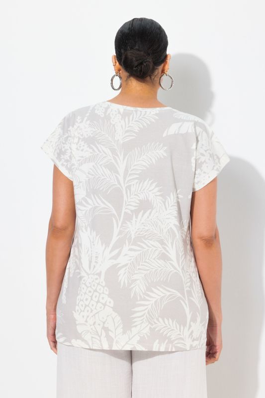 White Tropical Foliage Cap Sleeve Tee